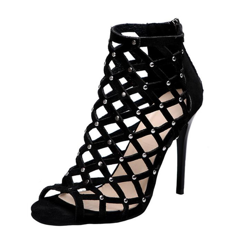Sandals Stiletto Summer Women High Heels Sexy Peep New Toe Hollow Out Black Pointed Gladiator Fashion Party Shoes With Skirts 230818