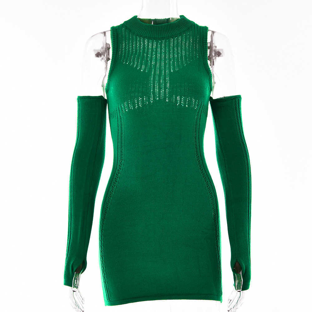 Knitted Women's Autumn Dress Fashion Perspective Tight Round Neck Stitched Long Sleeve Hip Wrap Skirt