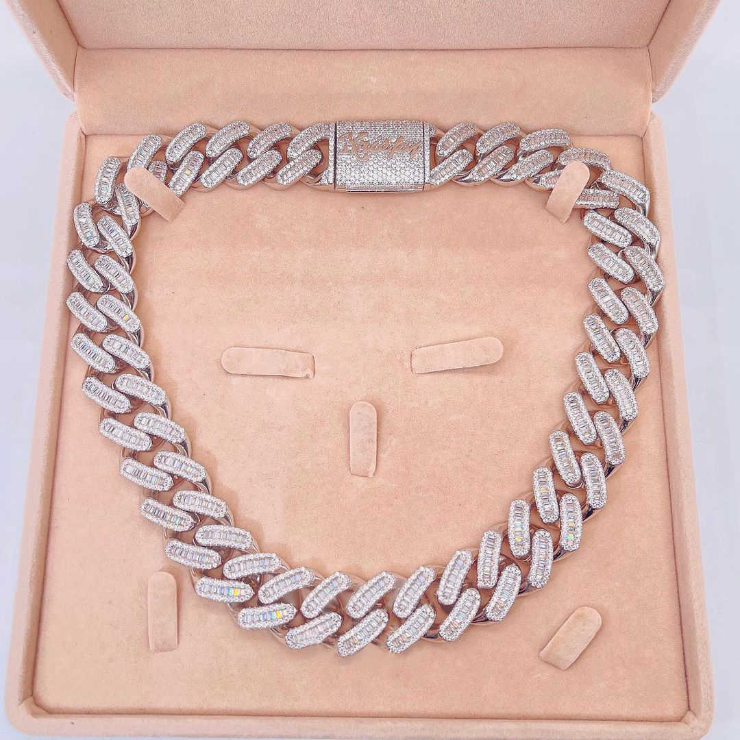 necklace moissanite chain Sterling Silver 925 White Gold Miami Cuban Link Iced Out Lab Diamond Moissanite Chain