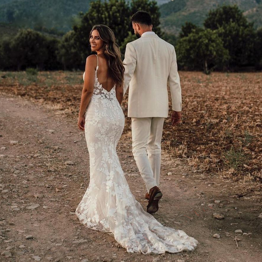 Mordern Full Lace Mermaid Wedding DressesSpaghetti Strap Backless Trumpet Sleeveless Vestido De Casamento