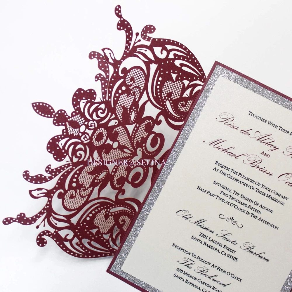 Creative Rose Laser Cut Wedding Invitation Card DIY Shiny Wedding Invitations for Quinceanera Birthday Sweet Invitation CardsZZ