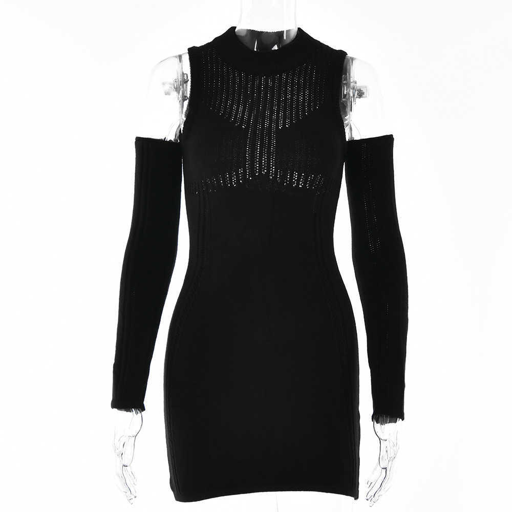 Knitted Women's Autumn Dress Fashion Perspective Tight Round Neck Stitched Long Sleeve Hip Wrap Skirt