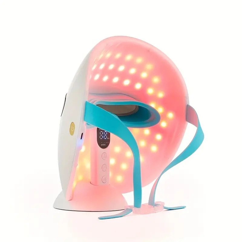 New Home Spa Led Facial Mask Light Therapy With Base - 7 Color Photon Blue & Red Light Maintenance Skin Rejuvenation Facial Skin Care Mask, Home Skin 