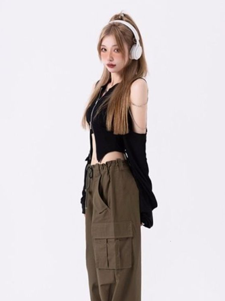 Women's Knits Tees Women Off Shoulder Chain Patch Long Sleeve Black Cardigan Crop Top Women Y2k Aesthetic Fairy Grunge Gothic Cardigans Korean Ch