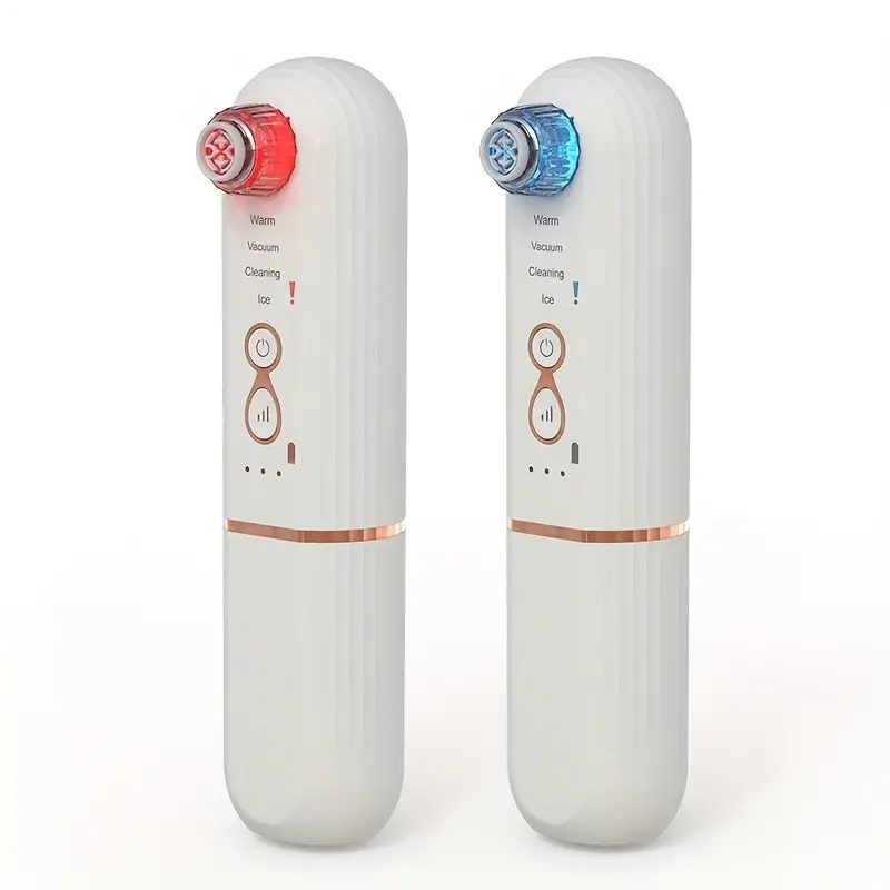 Red & Blue LED Therapy Small Bubble Blackhead Remover Cold & Hot Oxygen Nose Black Point Vacuum Cleaner Acne Removal Facial Cleaning Rechargeable