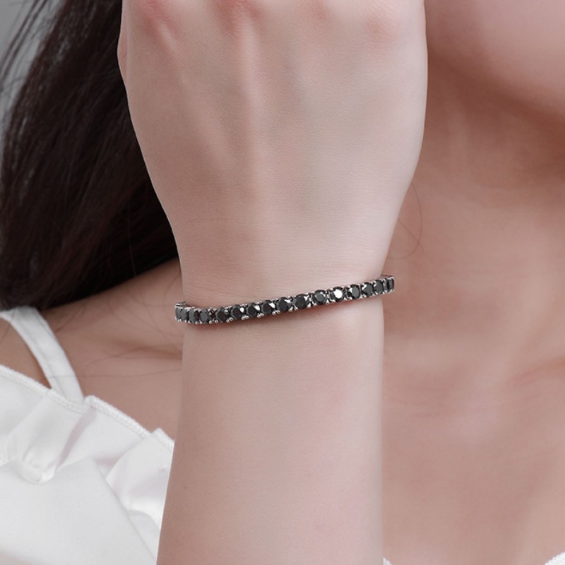 5.5mm 6.5mm Width 16/17/18/19/20cm Diamond Passed Test 925 Silver Black Square Moissanite Tennis Bracelet for Men Women Nice Gift
