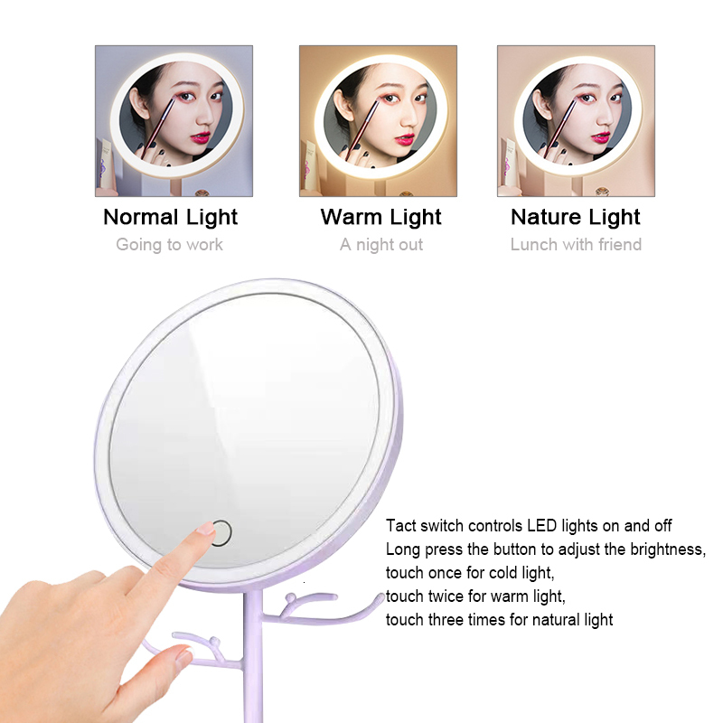 Compact Mirrors Smart 5X Magnifying Makeup Mirror With Led Light Travel Portable Table Round Vanity Mirrors With Stand Cosmetics Rangement Tools 23081