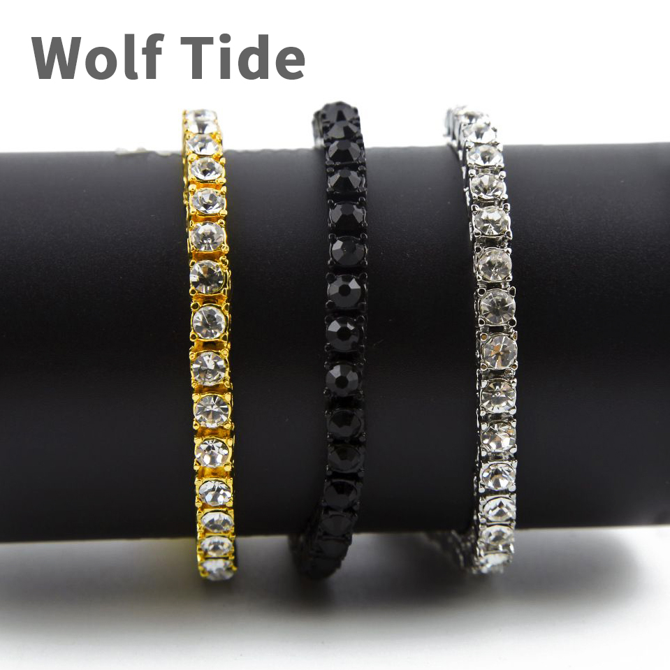 Personalized Tennis Chain Bracelet 7-9inch Hip Hop Mens Bling Gold Lovers Black White Iced Out Full Diamond Crystal Rapper Jewelry Gifts for Men and W