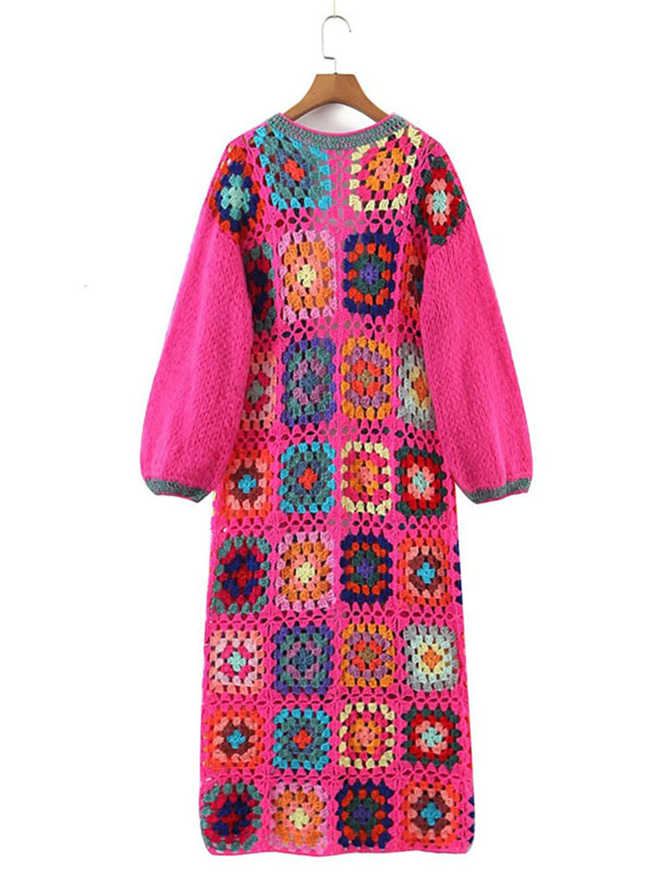 Women's Jackets DEAT Print Woman Jacket Hollow Full Sleeve Open Stitch Medium Long Round Collar Autumn 2023 Vintage Style Female 15KB3821 230817