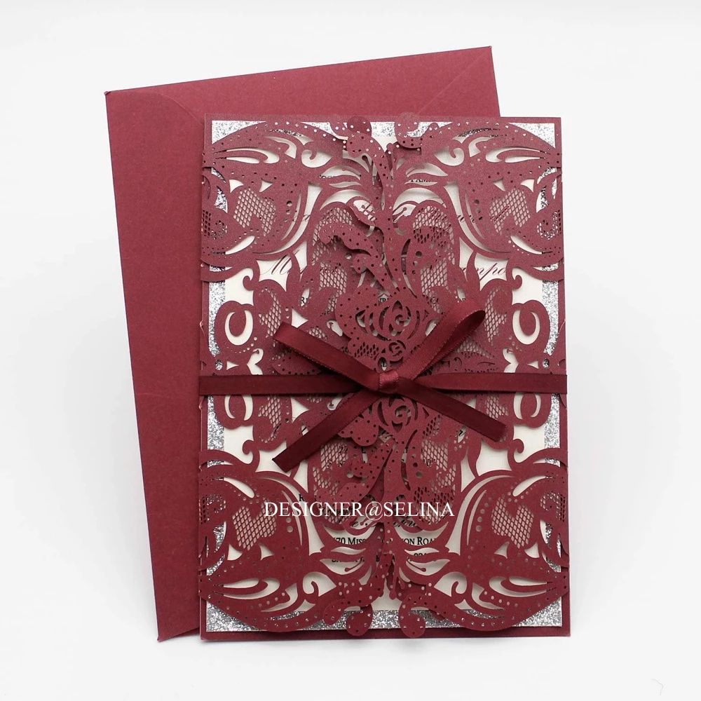 Creative Rose Laser Cut Wedding Invitation Card DIY Shiny Wedding Invitations for Quinceanera Birthday Sweet Invitation CardsZZ