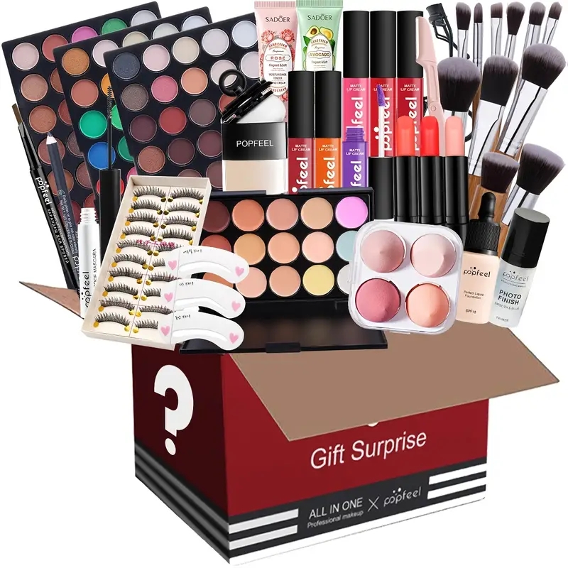 Makeup Gift Set, Face Eye Lip Hand Cosmetics With Matching Makeup Tools , Full Range Makeup Kits With Cosmetics Bag