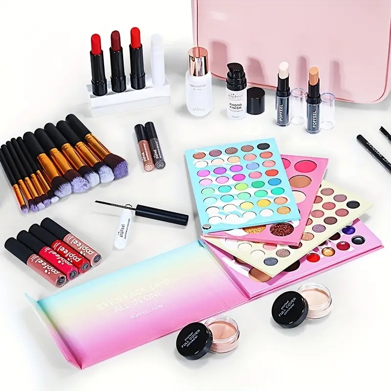 Complete Makeup Set for Beginners - Includes Eyeshadow, Lip Gloss, Foundation, Lipstick, and Concealer - Perfect for Creating a Flawless Look