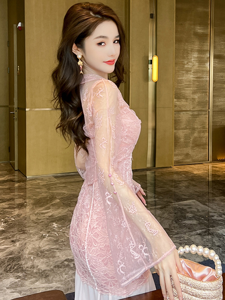 Women's Jackets Summer Long Sleeve Short Shirt For Women Elegant Clothing Lady Lace Sexy Sheer Slim Cropped Tops Mujer Outfit Wedding Street 2308