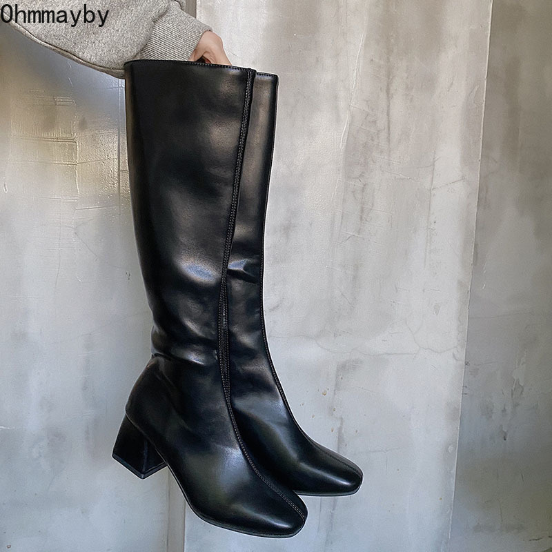 Boot Warm Long Boots Woman Knee High Booties Ladies Shoes Platform Thick Heel PU Leather Soft Zipper Fashion Winter 2023 230818