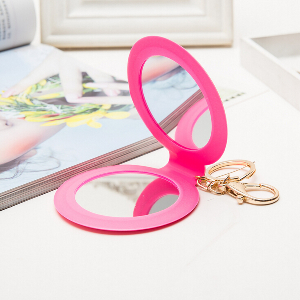 Compact Mirrors TSHOU616 Portable Candy Color Mini PU Leather Pocket Makeup Mirror Key Chain Cosmetic Compact Mirrors Double Dual Sides Girl 230818