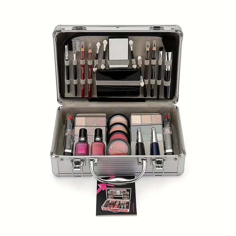 Makeup Set, Blush Eyeshadow Nail Polish Lipstick Eyeliner And Lip Liner Pencil Set Box, With Matching Brushes Set Cosmetics Box
