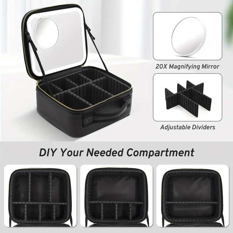 Makeup Bag With Magnetic Detachable Lighted Mirror, Travel Makeup Bag, Cosmetic Bag Tools Accessories