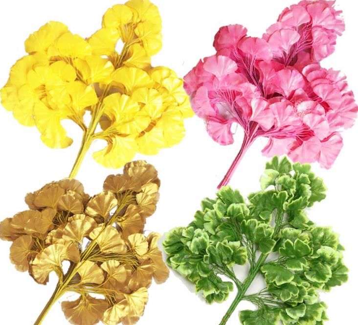 60cm Ginkgo Biloba Leaf Five Branches Maidenhair Trees Leaves Artificial Tree Silk Branch Stem Wedding Garden Decoration 12pcsZZ