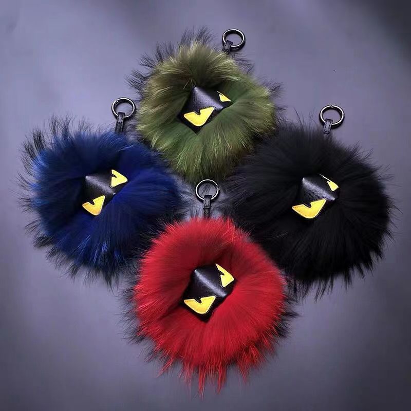 luxury logo Fluffy Karl Genuine Raccoon Fur Pompom Monster Bag Bugs Charm Keychain Plush Key Ring Leather Tassel Pompom Gifts