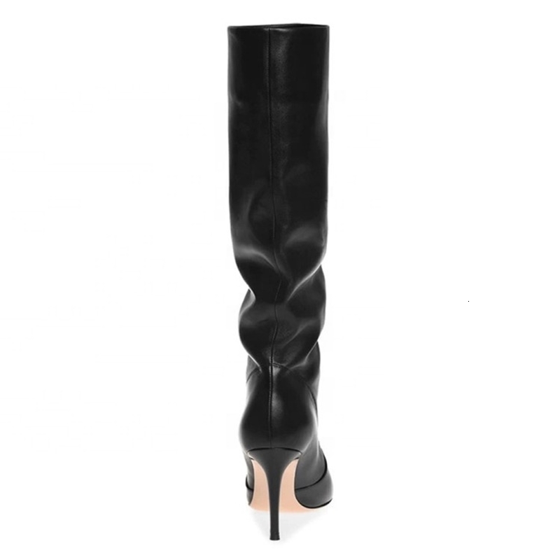 Boots 2023 Black Women Knee High Slouchy Pointed Toe Heel Party Fashion Daily Autumn Winter Shoes 230818