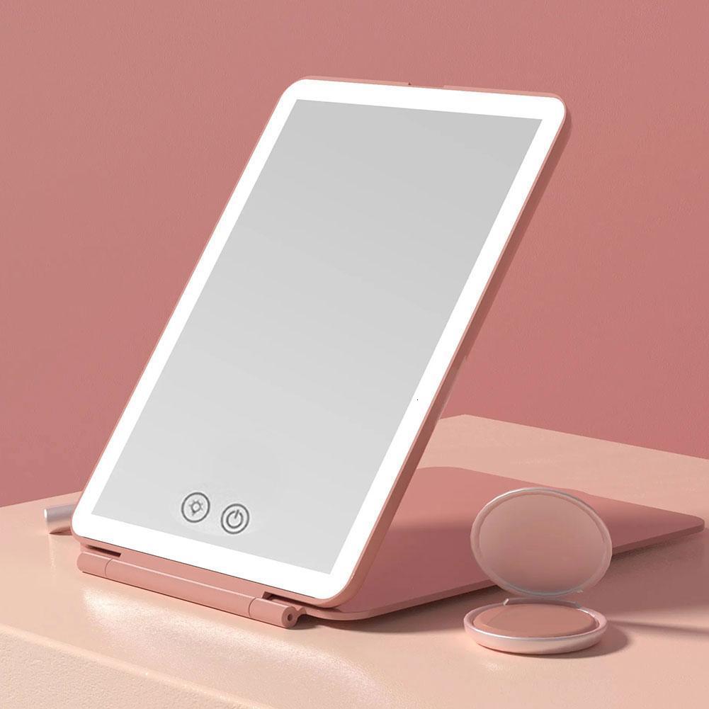 Compact Mirrors Folding LED Mirror Makeup Mirror Screen Light Portable Standing Vanity Mirroir 3 Colors Light Modes Cosmetics Make Up 230818