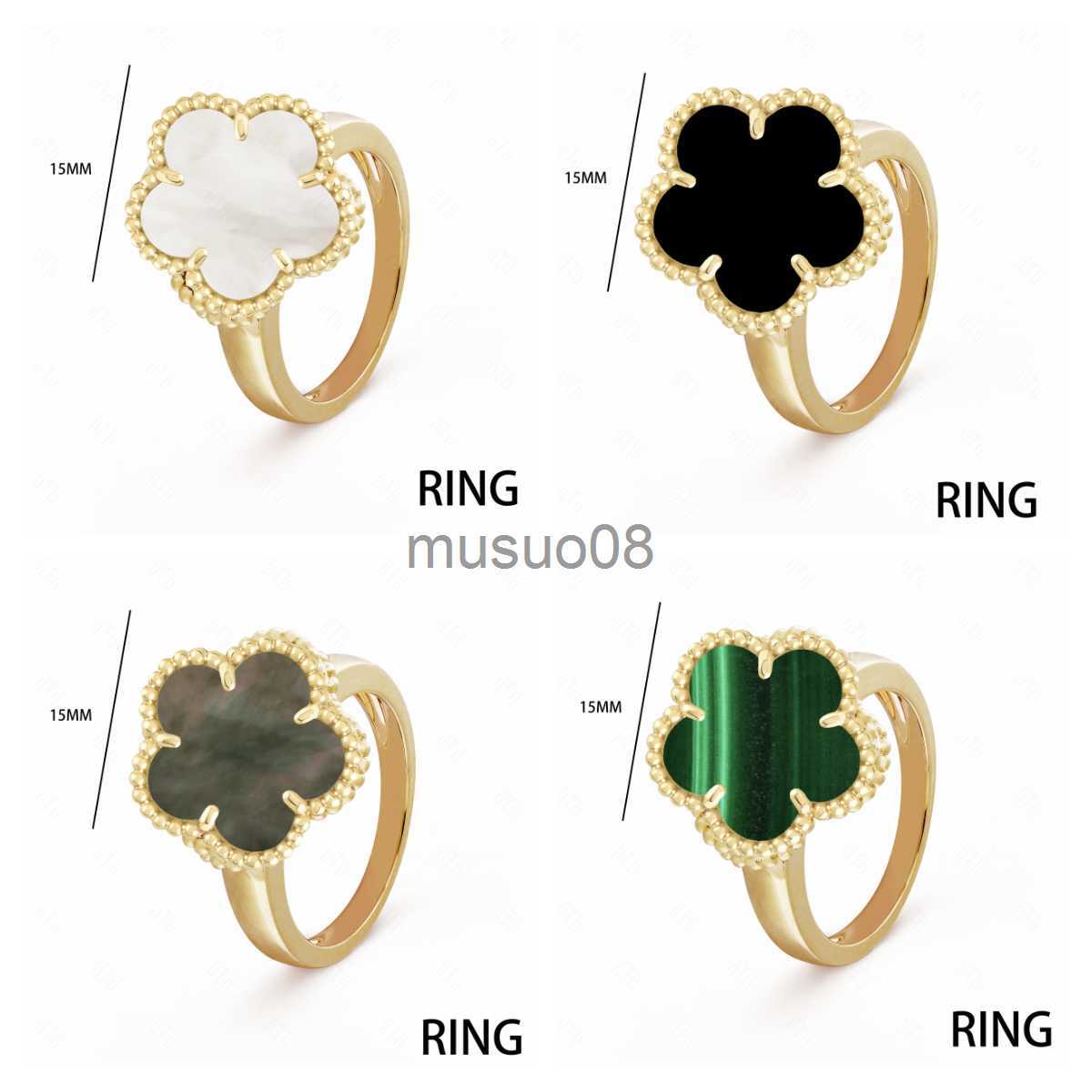 Band Rings Natural Gem Four-leaf Clover Ring Fritillary Peacock Stone Plum Blossom Ring Waterproof Jewelry for Women Gift Drop Shipping J230819