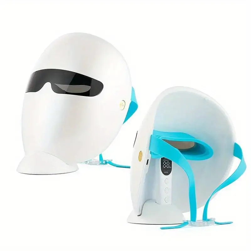 New Home Spa Led Facial Mask Light Therapy With Base - 7 Color Photon Blue & Red Light Maintenance Skin Rejuvenation Facial Skin Care Mask, Home Skin 