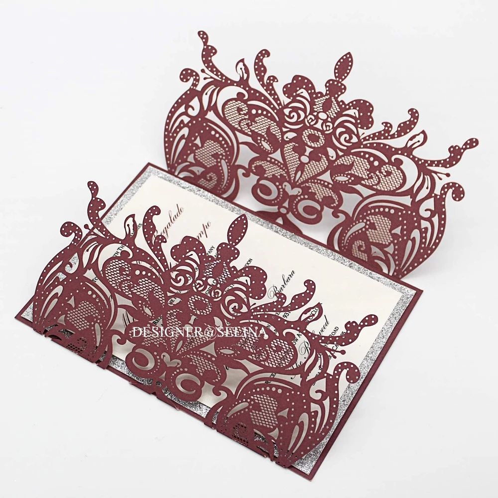 Creative Rose Laser Cut Wedding Invitation Card DIY Shiny Wedding Invitations for Quinceanera Birthday Sweet Invitation CardsZZ