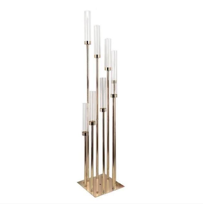 Wedding Table Centerpiece Flower Stand Candle Holder 8 heads candlestick with lampshade metal gold candelabra without lampZZ