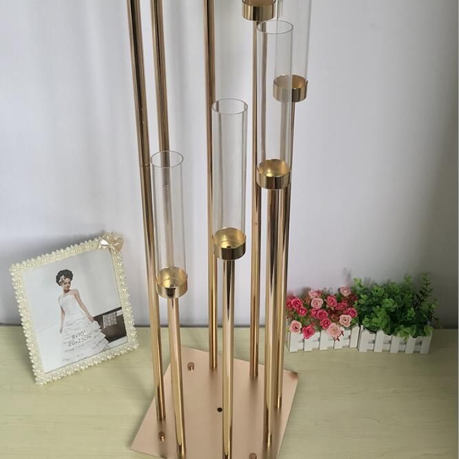 Wedding Table Centerpiece Flower Stand Candle Holder 8 heads candlestick with lampshade metal gold candelabra without lampZZ