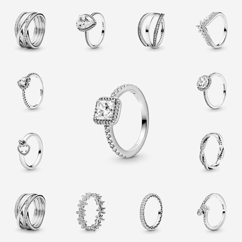 925 Sterling Silver Women Ring For Lover Gift CZ Diamond Fine Jewelry Fit Pandora European American Style Luxury Designer Rings