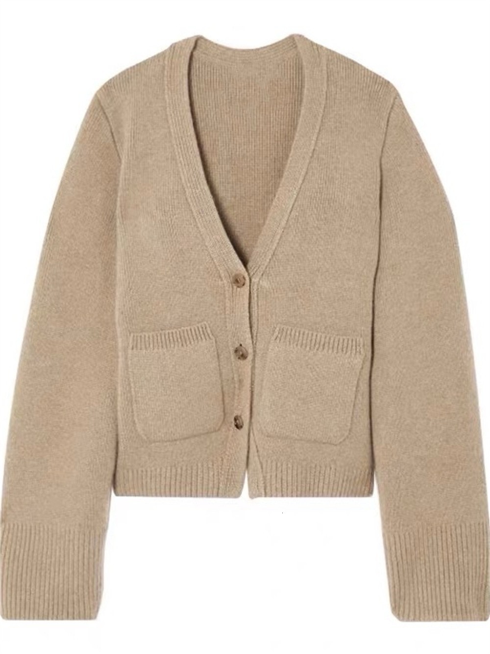 Women's Jacket VNeck Solid Color Long Sleeve Cardigan 2023 Autumn Female Single Breasted 100 Wool Elegant Sweater 230817