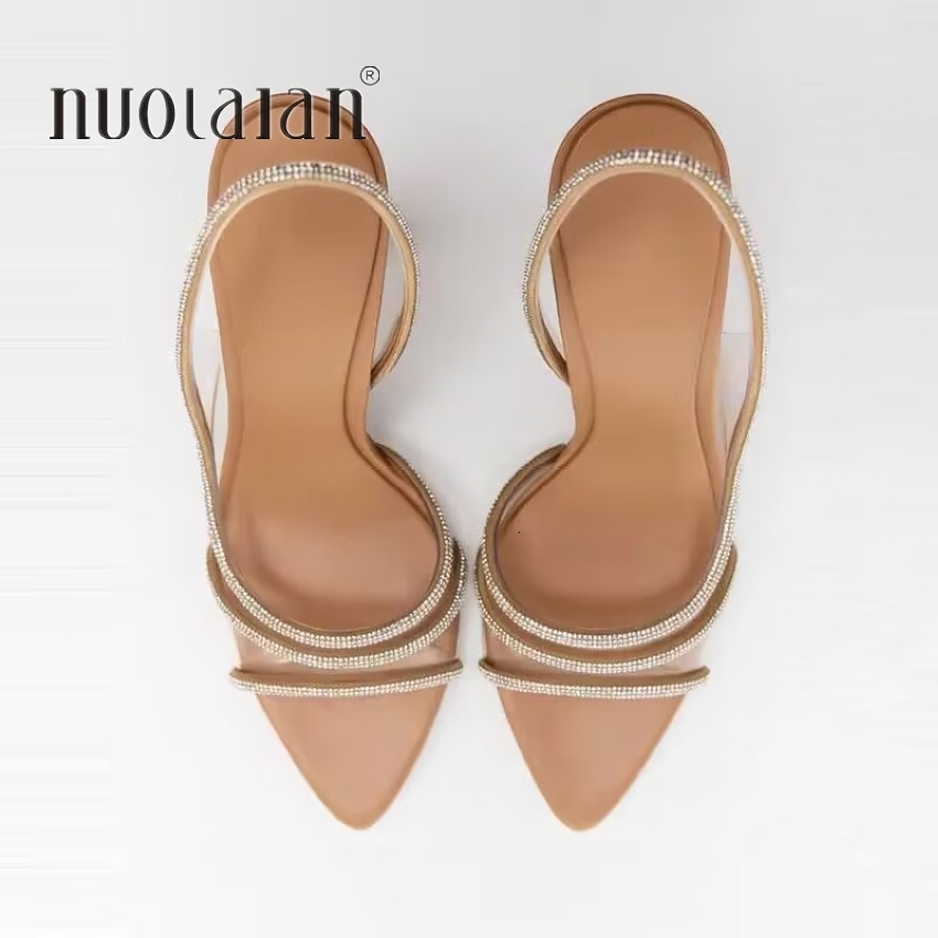 Dress Shoes 2023 Women Summer Slingback Pumps Office Lady Transparent Heeled Sandals Elegant Pointed Toe Female Sexy High Heels 230818