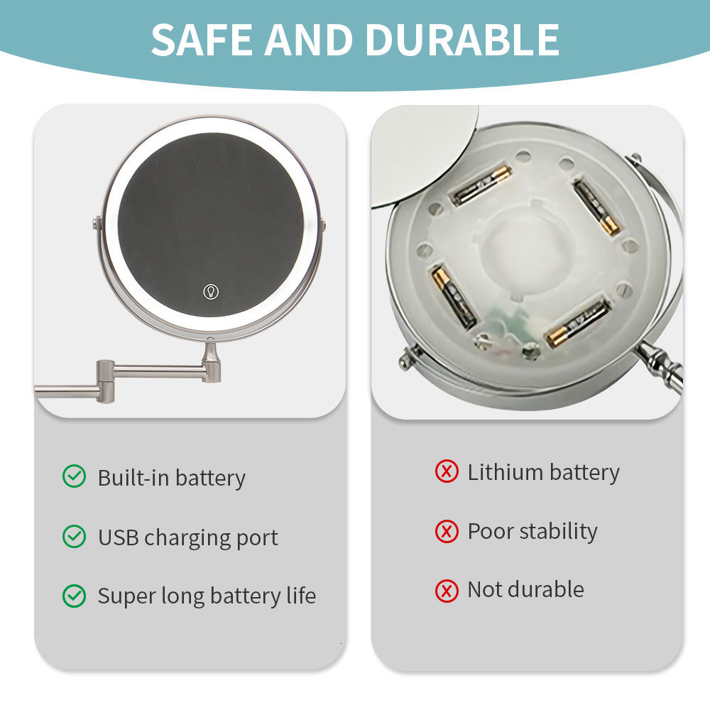 Compact Mirrors 8 Inch Wall Mounted Bathroom Mirror Adjustable LED Makeup Mirror 10X Magnifying Touch Vanity Cosmetic Mirrors with Light 230818
