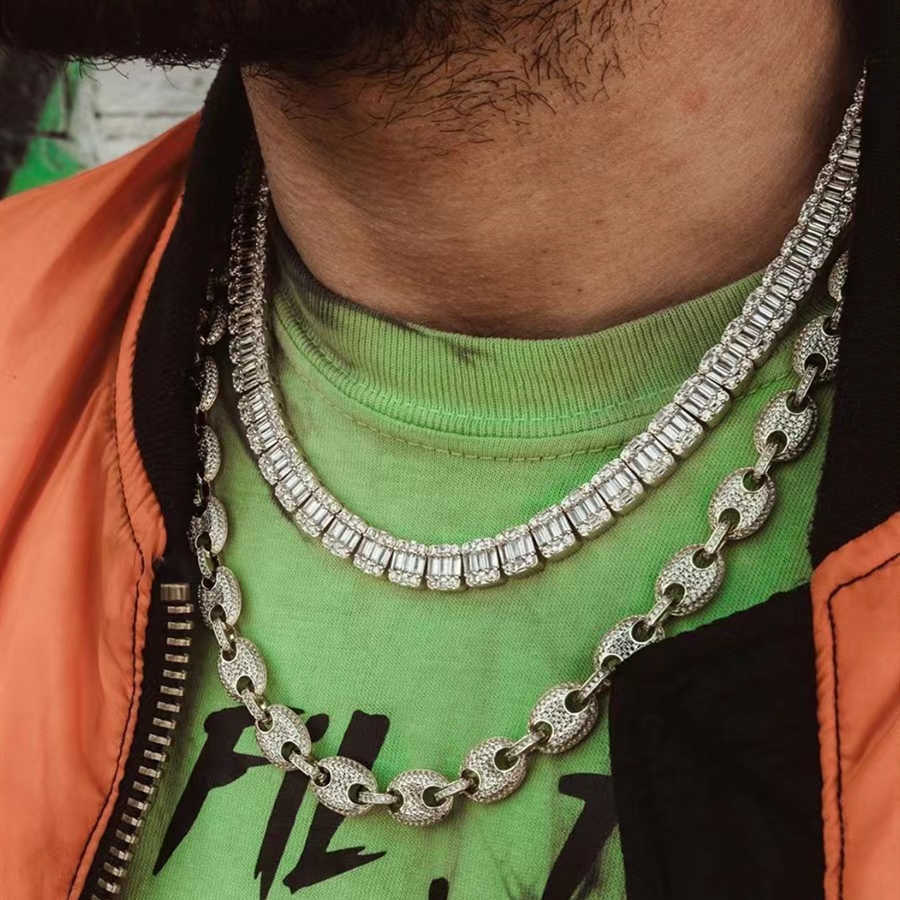 Necklace Tennis Chain moissanite chain Hip Hop Jewelry Sterling Silver 9mm Width Vvs Baguette Moissanite Cuban Link Chain Necklace