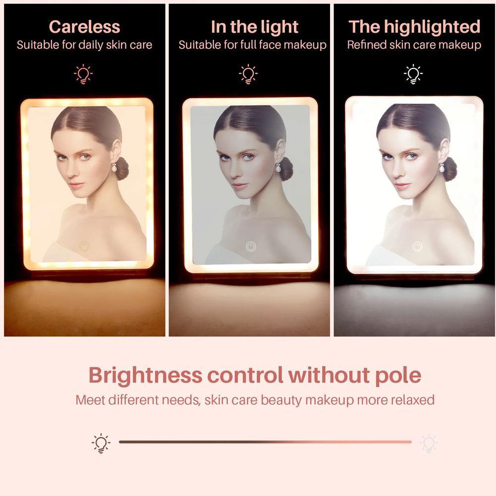 Compact Mirrors Folding LED Mirror Makeup Mirror Screen Light Portable Standing Vanity Mirroir 3 Colors Light Modes Cosmetics Make Up 230818