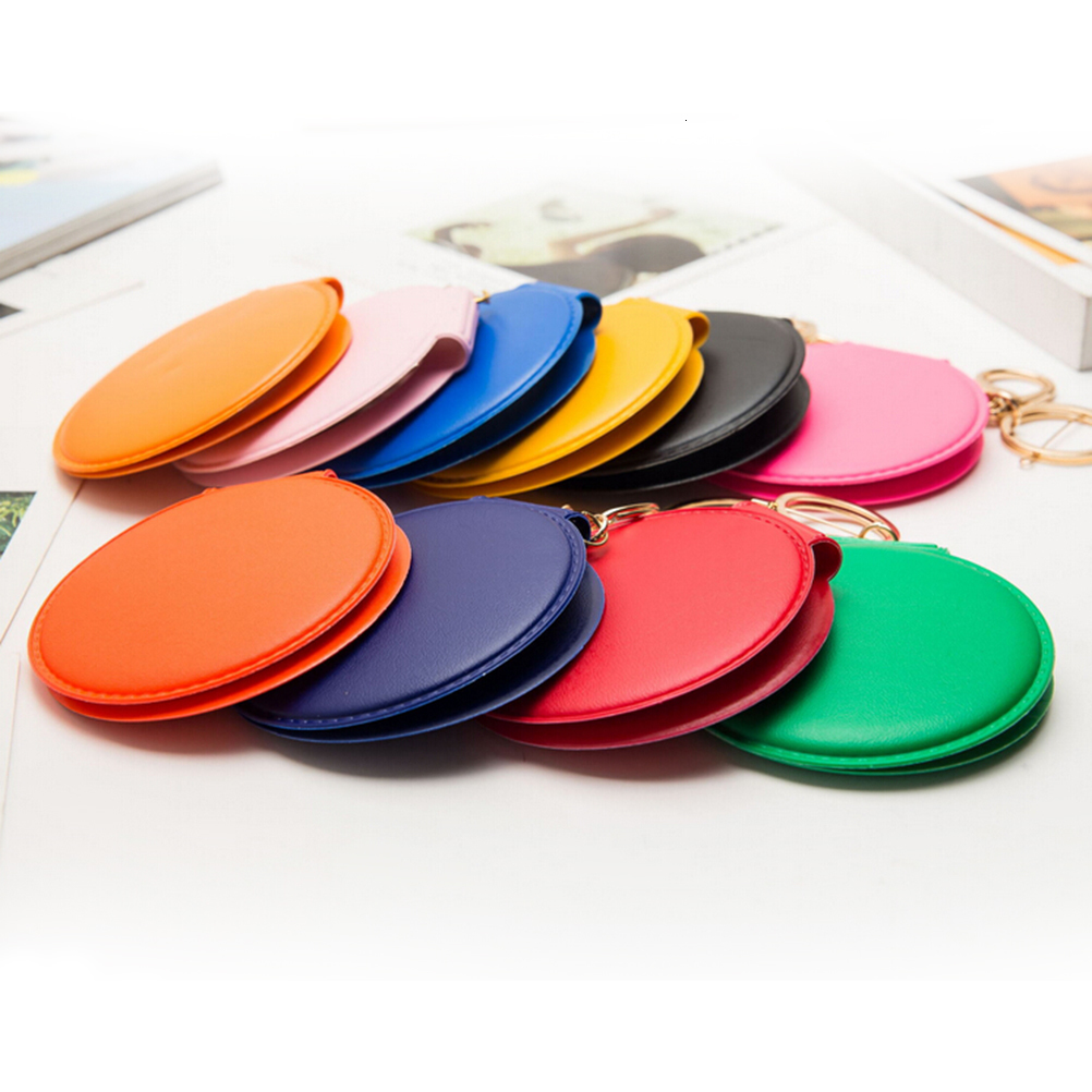 Compact Mirrors TSHOU616 Portable Candy Color Mini PU Leather Pocket Makeup Mirror Key Chain Cosmetic Compact Mirrors Double Dual Sides Girl 230818