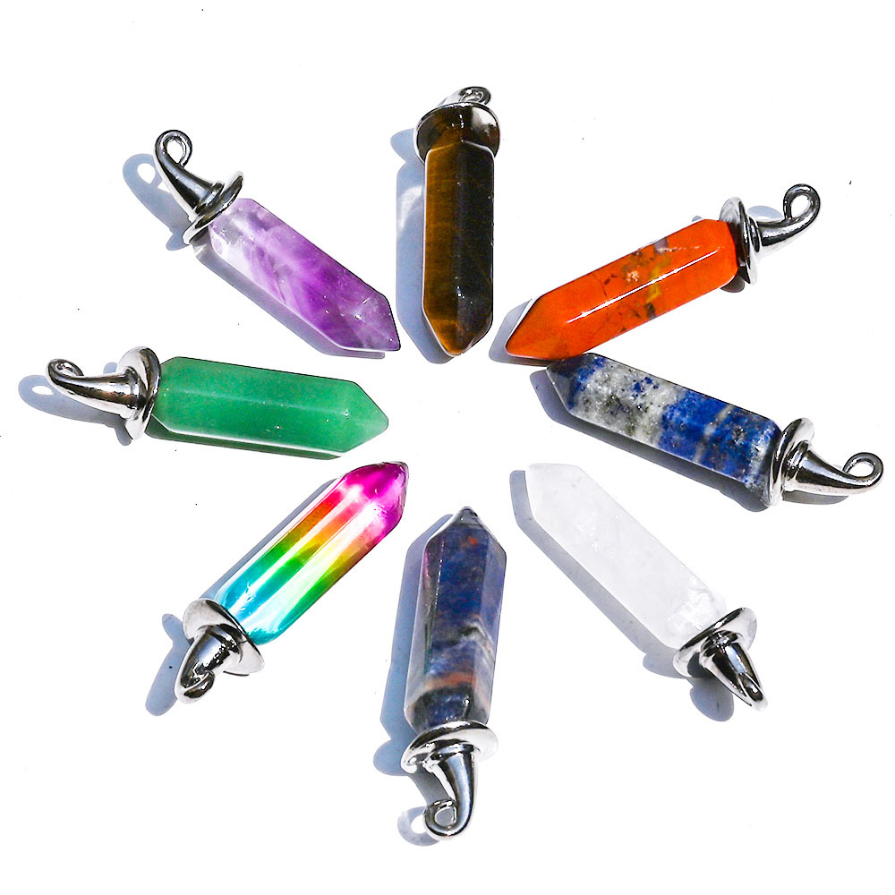 Natural Crystal Stone Hexagon Prism Halloween Hat Pendant Lapis Amethyst Charms Diy Necklaces For Women Men Jewelry