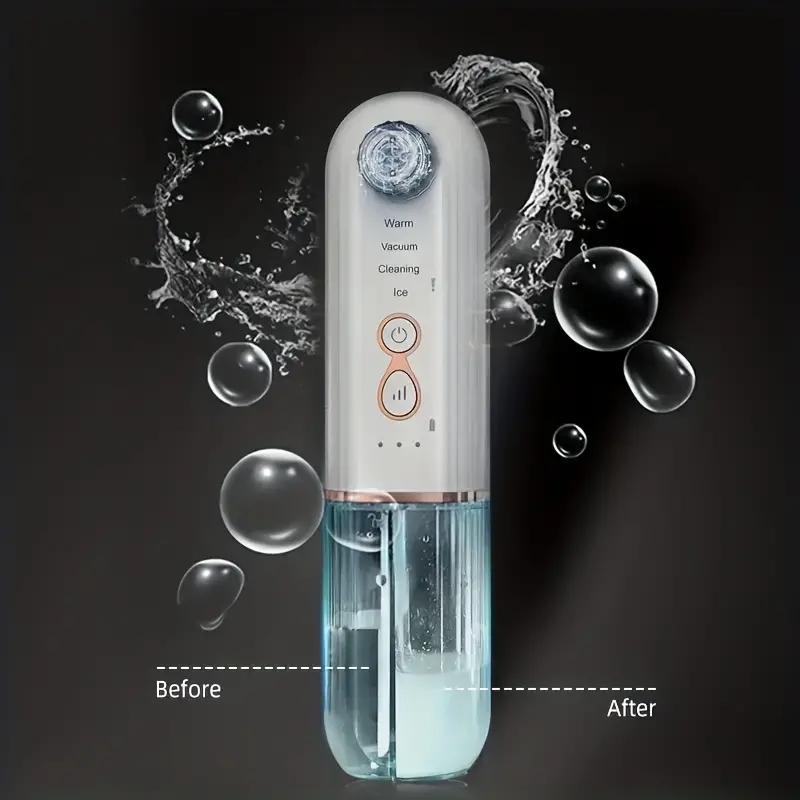 Red & Blue LED Therapy Small Bubble Blackhead Remover Cold & Hot Oxygen Nose Black Point Vacuum Cleaner Acne Removal Facial Cleaning Rechargeable