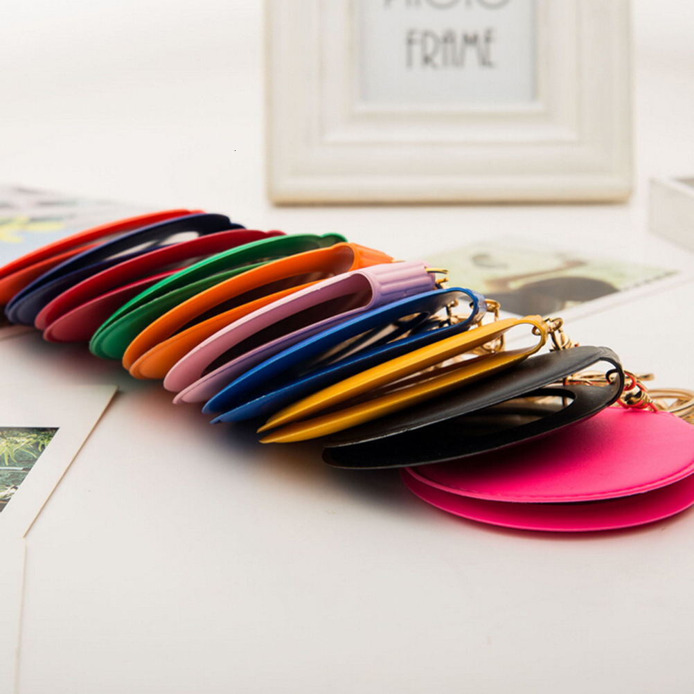 Compact Mirrors TSHOU616 Portable Candy Color Mini PU Leather Pocket Makeup Mirror Key Chain Cosmetic Compact Mirrors Double Dual Sides Girl 230818