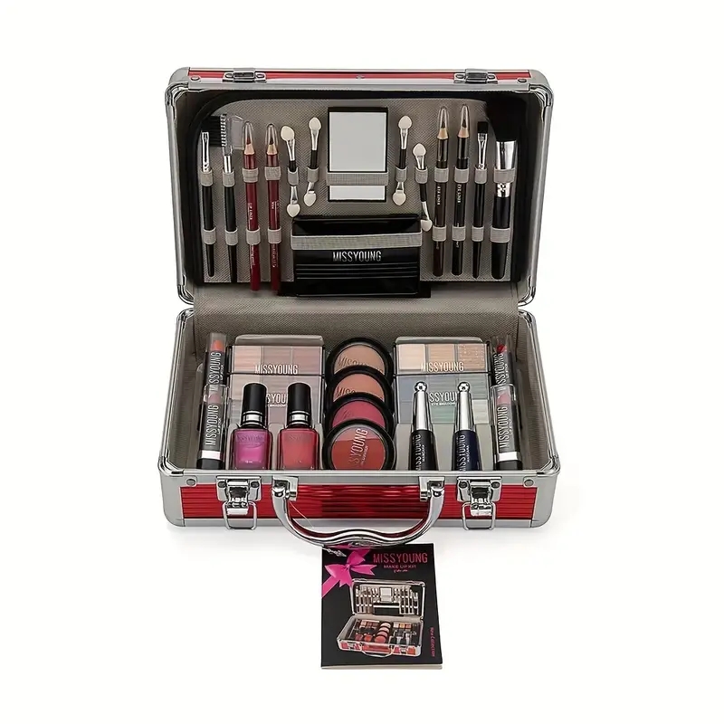 Makeup Set, Blush Eyeshadow Nail Polish Lipstick Eyeliner And Lip Liner Pencil Set Box, With Matching Brushes Set Cosmetics Box
