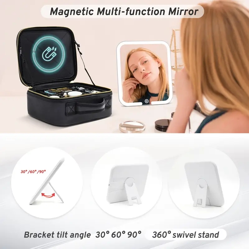 Makeup Bag With Magnetic Detachable Lighted Mirror, Travel Makeup Bag, Cosmetic Bag Tools Accessories