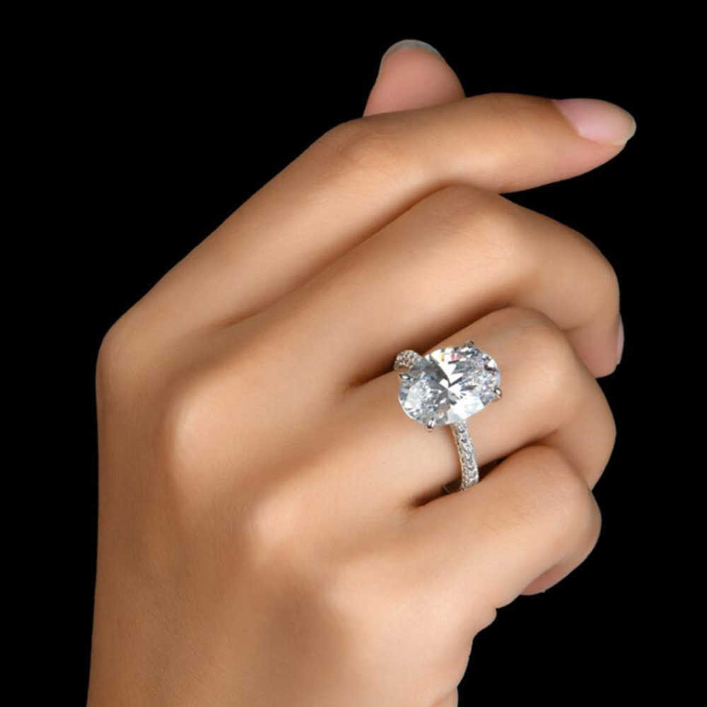 Vintage Oval cut 4ct Lab Dia Promise Ring 100% Real sterling Sier Engagement Wedding Band Rings For Women Jewelry