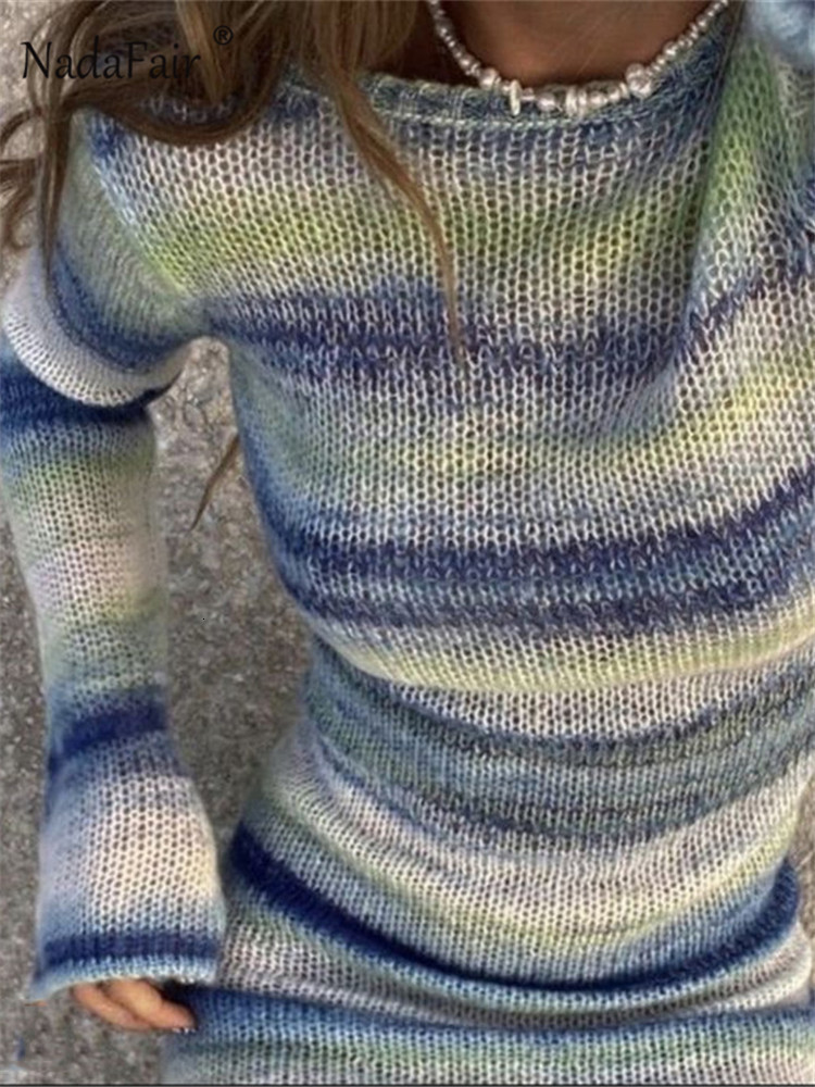 Basic Casual Nadafair Tie Dye Mini Knitted Sweater Dress Women Long Sleeve Autumn Spring Outfits Sexy Backless Beach Bodycon Dresses 230815