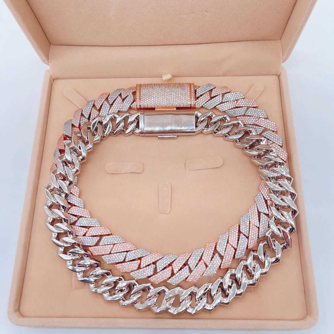 necklace moissanite chain Sterling Silver 925 White Gold Miami Cuban Link Iced Out Lab Diamond Moissanite Chain