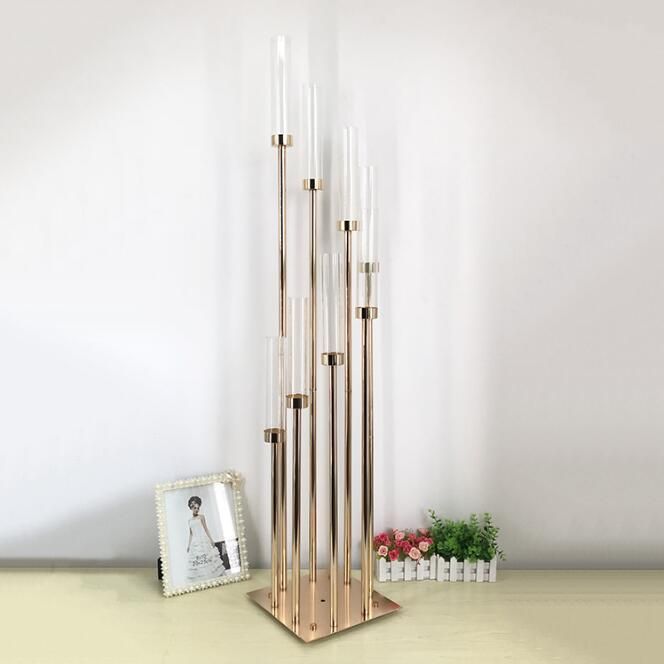 Wedding Table Centerpiece Flower Stand Candle Holder 8 heads candlestick with lampshade metal gold candelabra without lampZZ