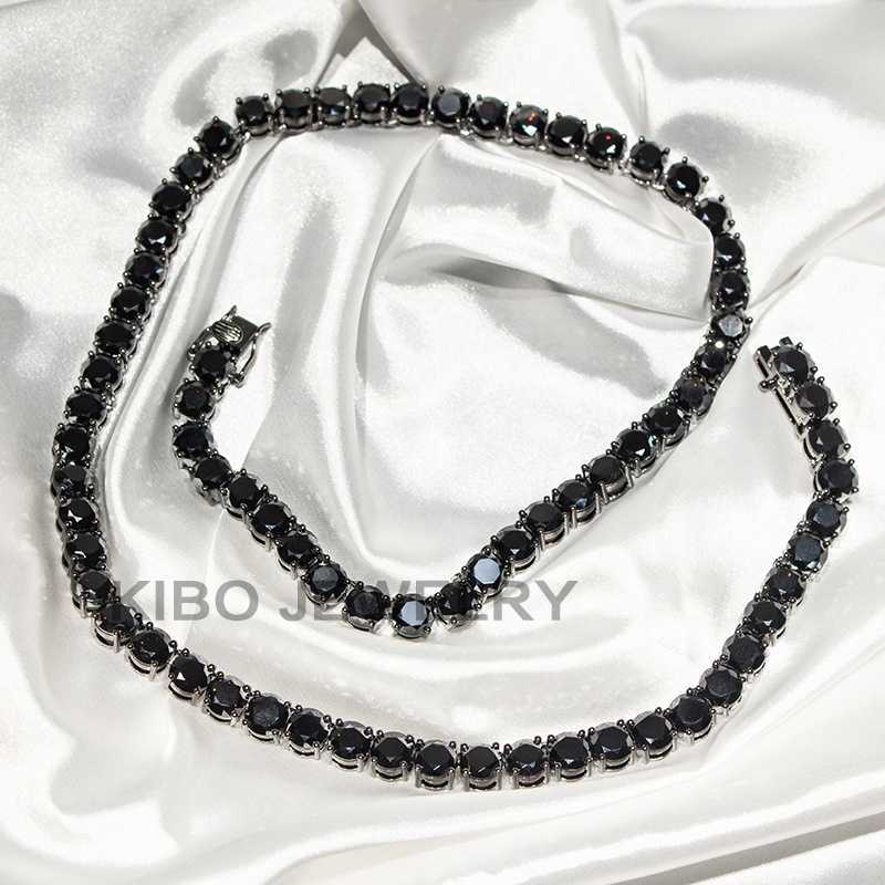 Gorgeous Sterg Sier Plated 8mm Round Cut Black Moissanite Tennis Chain