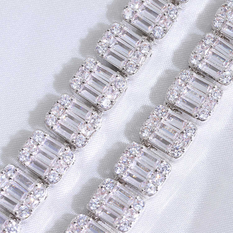 Necklace Tennis Chain moissanite chain Hip Hop Jewelry Sterling Silver 9mm Width Vvs Baguette Moissanite Cuban Link Chain Necklace