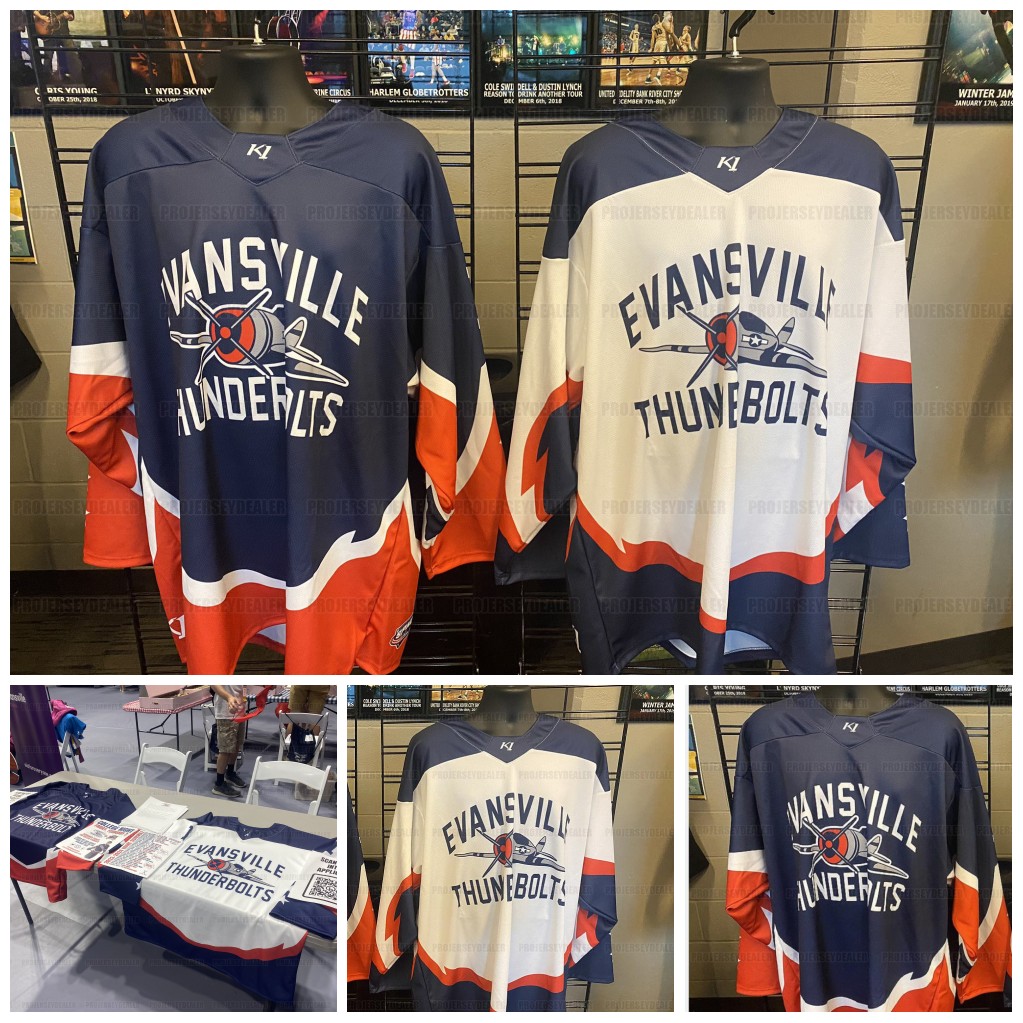 Evansville Thunderbolts 2023 Hockey Jerseys Aaron Huffnagle Scott Kirton Scott Kirton Michael Ferraro Cameron Cook Felix Sasser Fredrik Wink Shewfelt Barron