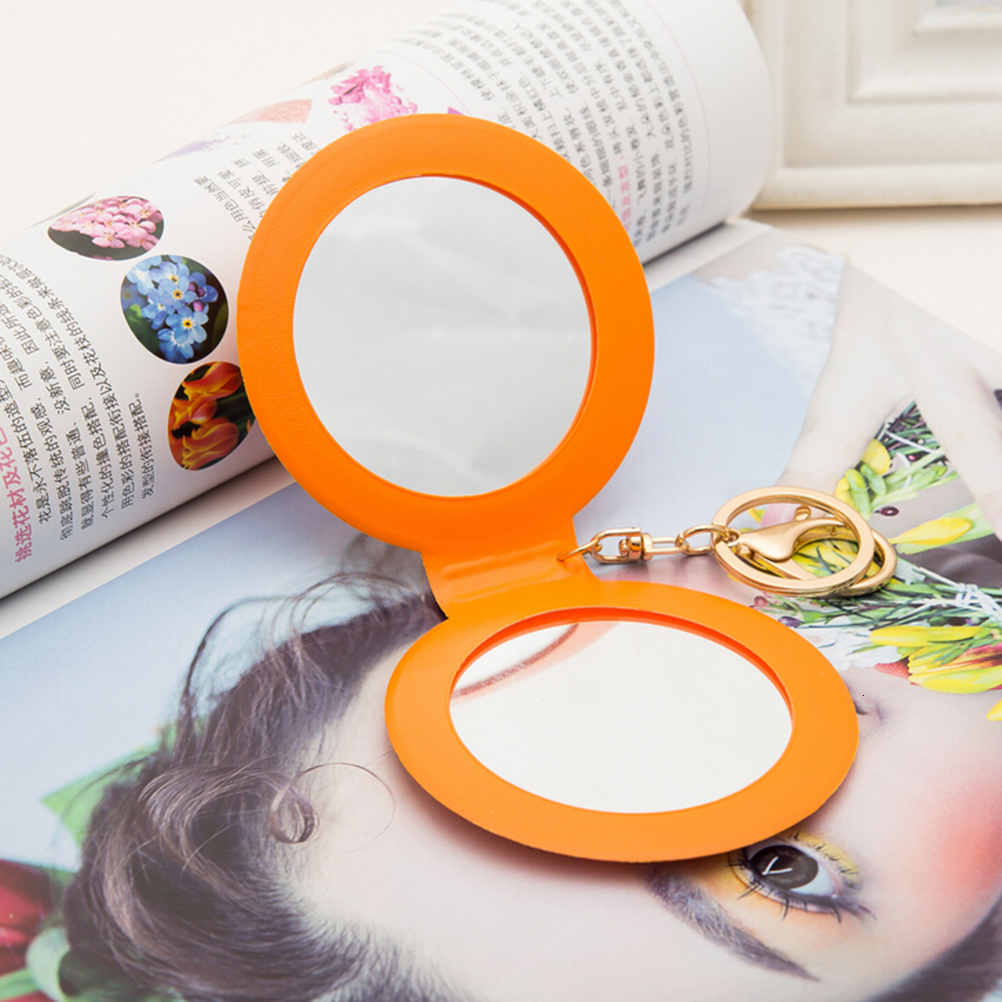 Compact Mirrors TSHOU616 Portable Candy Color Mini PU Leather Pocket Makeup Mirror Key Chain Cosmetic Compact Mirrors Double Dual Sides Girl 230818